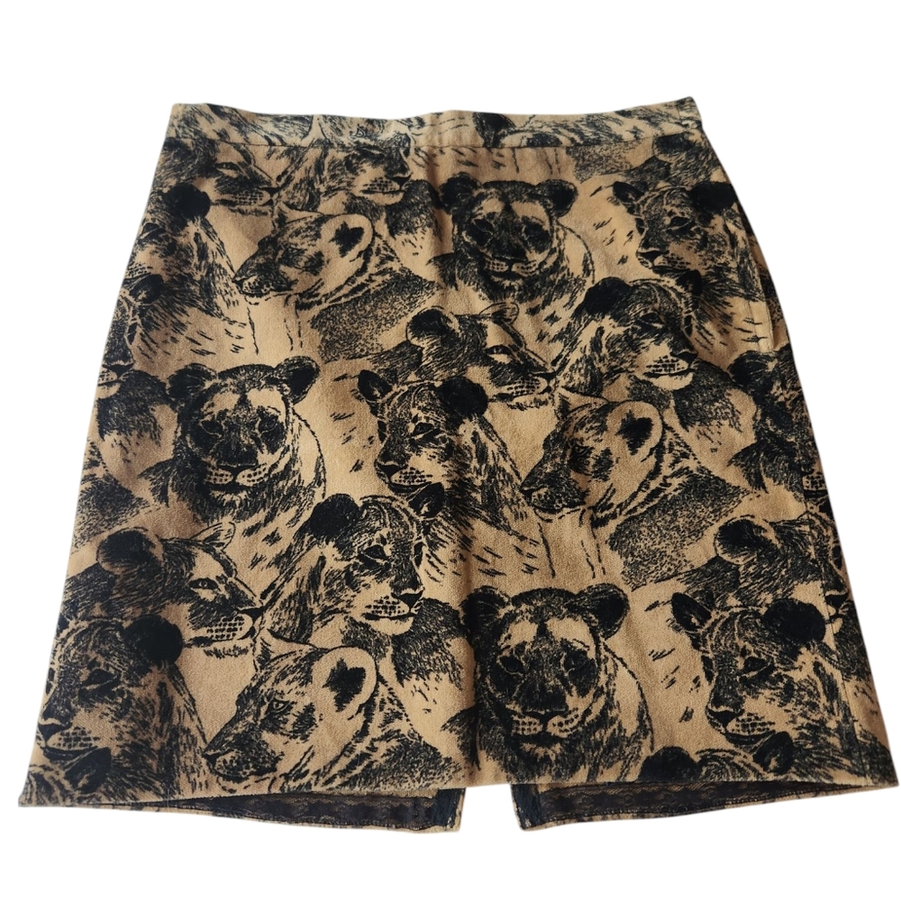 🦁Vintage - Hand Made Lion Print Mini Skirt - Size 6